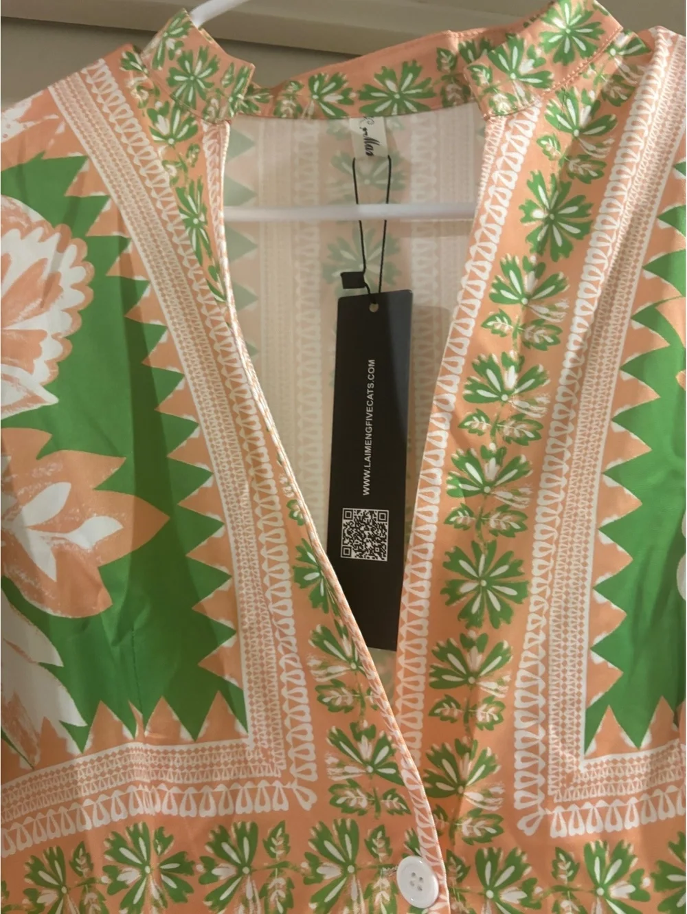 NWT Boho Floral Button Front Maxi Dress Green Peach Long Sleeve Small - Picture 7 of 7